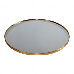 Oglindă de perete, ramă metalică rotundă, culoare aurie, 40x40x1.5 cm