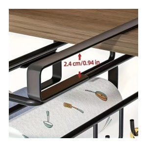 Organizator de bucătărie, suspendat, din metal, cu raft și cârlige pentru ustensile și căni, Ecarla, culoarea negru, 25×25 ×9,7 cm, OR116CZ