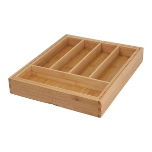 Organizator tacâmuri extensibil, pentru sertar, Excellent Houseware, bambus natural, 5-7 compartimente, 34×28-45×5 cm