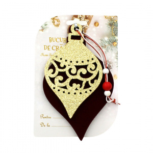 Ornament brad Glob grena-auriu 15.5x9 cm