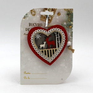 Ornament brad Inimioară cu reni 8x8 cm