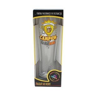 Pahar bere, 500 ml, mesaj funny “Campion la halBERe”