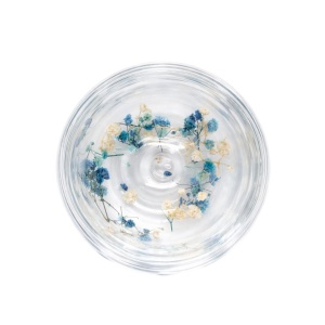 Pahar cu inserție de flori uscate, floarea miresei alb și albastru, pereți dubli, sticlă borosilicată, 250 ml, Aurora Bloom