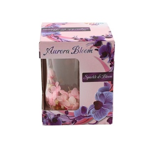 Pahar cu inserție de flori uscate, floarea miresei și hortensie, roz și alb, pereți dubli, sticlă borosilicată, 200 ml, Aurora Bloom