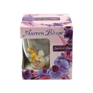 Pahar cu inserție de flori uscate, hortensii și floarea miresei, alb si galben, pereți dubli, sticlă borosilicată, 250 ml, Aurora Bloom