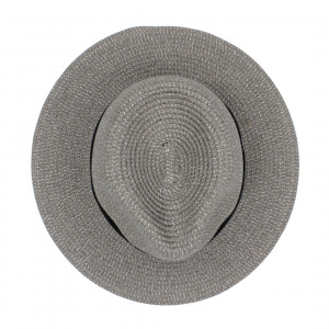 Pălărie de plajă bărbați Aristo, gri, stil fedora, cu bandă neagră, ușoară, respirabilă, protecție UV, diametru 32 cm