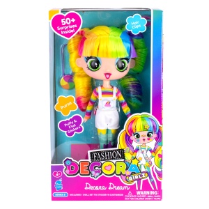 Păpușă Mini Decora Dream 28 cm cu Accesorii – Păpușă de Personalizat, Peste 50 Surprize, păr lung, colecția Decora Girlz