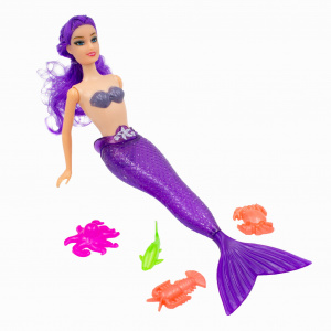 Papusa sirena mov cu accesorii animalute colorate