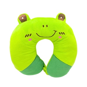 Pernă de călătorie, pentru copii, culoare verde, model broscuță, 31x29x8 cm