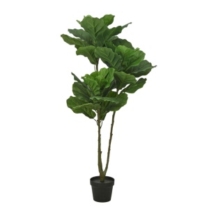 Plantă artificială Ficus Lyrata 128 cm, bogată în frunze, aspect realist, pentru interior, ghiveci negru inclus