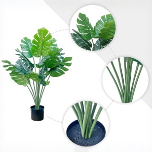 Plantă artificială Monstera 86 cm, cu detalii realistice, bogată în frunze verzi, aspect natural, ghiveci negru inclus