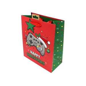 Pungă de cadou, din hârtie, colecția Clairefontaine de la Eurowrap, 45.5x33 cm, burduf de 15 cm, Gaming