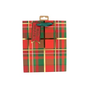 Pungă de cadou, din hârtie, colecția Clairefontaine de la Eurowrap, 45.5x33 cm, burduf de 15 cm, Tartan