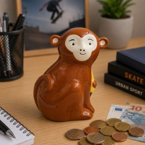 Pușculiță din ceramică model maimuțică mâncăcioasă