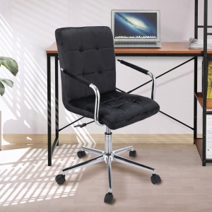 QUATRO office chair, Jumi, black velvet, height-adjustable, with casters and metal armrests