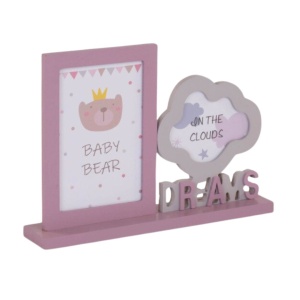 Ramă foto pentru copii, DREAMS, colaj pentru 2 poze, culoare roz
