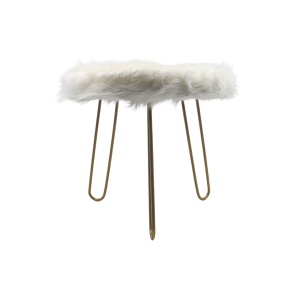 Scaun Decorativ cu Blăniță Artificială, 30x30x28 cm, 3 Picioare Metalice – Home & Styling, alb