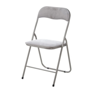 Scaun pliabil din catifea taupe, șezut tapițat 38x38 cm, cadru metalic, spătar confortabil