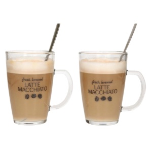 Set 2 căni, cu lingurițe, pentru latte macchiato, Excellent Houseware