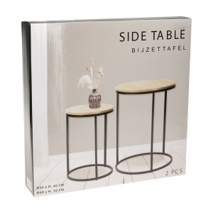 Set 2 măsuțe de cafea Trends4You, metal & MDF, design modern, negru cu crem