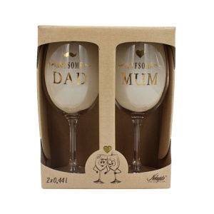 Set 2 pahare vin, cristal ecologic, 440 ml, Nekupto - Awesome Dad & Awesome Mum