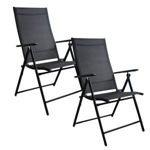 Set 2 scaune pliabile pentru gradină sau terasă, Jumi, structură metalică, design ergonomic, negru