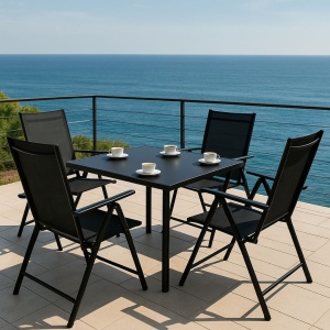 Set 2 scaune pliabile pentru gradină sau terasă, Jumi, structură metalică, design ergonomic, negru