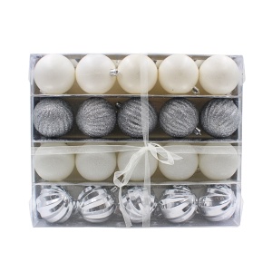 Set 20 globuri, pentru Crăciun, 6 cm, argintii și albe, Xmas Magic