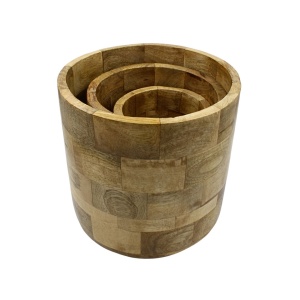 Set 3 măști de ghiveci din lemn de mango, H&S Collection – Dimensiuni 25,5x23 cm, 20x19,5 cm, 14.5x15 cm