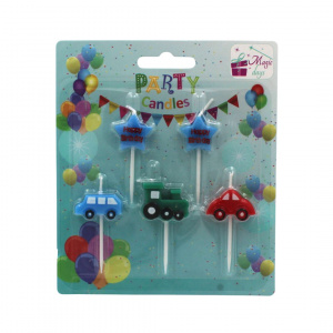 Set 5 lumânări party mașinuțe multicolore