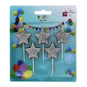 Set 5 lumânări Steluțe Argintii Glitter