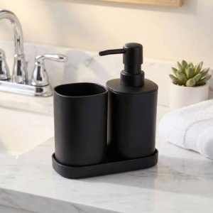 Set accesorii de baie, 3 piese, culoare negru, design modern