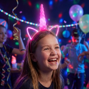 Set accesorii Glow in the Dark, pentru petrecere Halloween, bentiță unicorn și batoane fluorescente, 8 piese