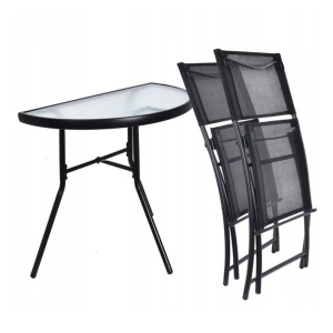 Set mobilier de grădină 3 piese Jumi – masă semicirculară cu blat din sticlă și 2 scaune pliabile