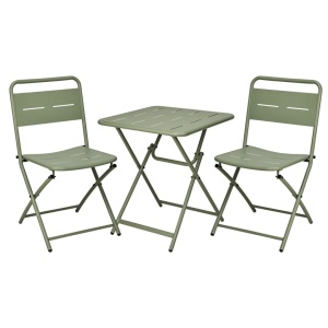 Set mobilier pliabil pentru balcon, masă pătrată 60×60 cm și 2 scaune metalice verzi, design modern, compact