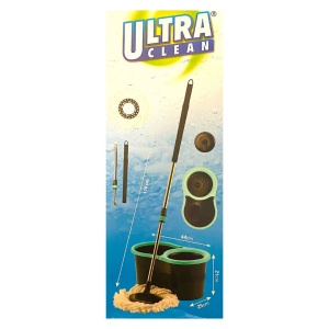 Set mop rotativ cu găleată 14 L, Ultra Clean, sistem Spin, mop din poliester și inox 110 cm, turcoaz/negru