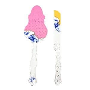 Set paletă și cuțit, din porțelan, pentru servirea tortului, Pip Studio, 25 cm, colecția Royal Multi