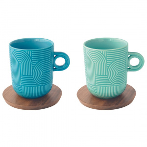 Set porțelan 2 căni 350ml și farfurii acacia turcoaz/albastru - Img 1