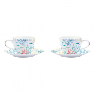 Set porțelan 2 cești și farfurii 110ml Under the sea - Img 1