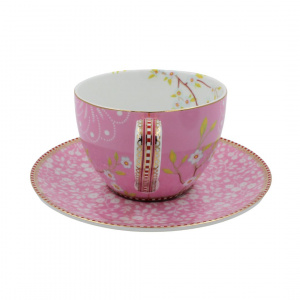 Set porțelan cească și farfurioară, Pip Studio, colecția Early Bird, roz, 280 ml