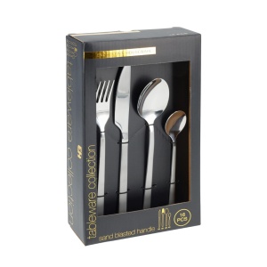 Set tacâmuri, 16 piese, din oțel inoxidabil, argintiu