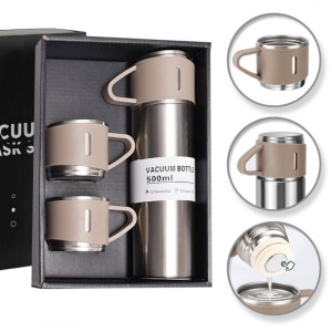 Set termos cu 3 căni – 500 ml, ideal pentru călătorii și cadouri, bej