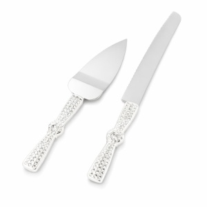 Set tort nuntă AZAY cu cristale – cuțit 32 cm și spatulă 26 cm, set servire tort elegant, accesorii nuntă, cadou premium femei