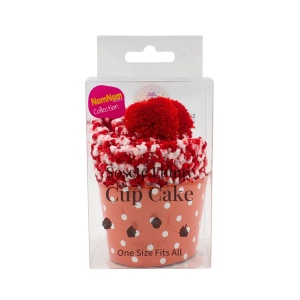 Șosete pufoase Cupcake, roșu, cu pom-pom – ambalaj cadou, mărime universală