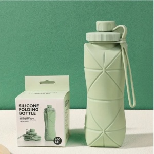 Sticlă apă pliabilă, Ecarla, silicon, 600ml, verde, fără BPA, ușor de transportat