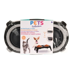 Suport cu 2 castroane pentru animăluțe, 2x500 ml, colecția Pets, culoarea negru