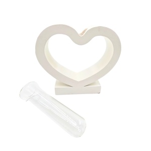 Suport/decorațiune în formă de inimioară, cu tub de sticlă, MDF, 15x12 cm