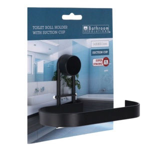 Suport hârtie igienică, Bathroom Solutions, prindere cu ventuză, negru mat, 14x8x11 cm