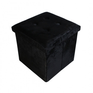 Taburet cu spațiu depozitare 38x38x38 cm catifea negru