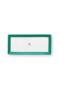 Tavă din porțelan, dreptunghiulară, pentru tort, , Pip Studio, 33,3x15,5cm, colecția Love Birds Emerald - Img 1